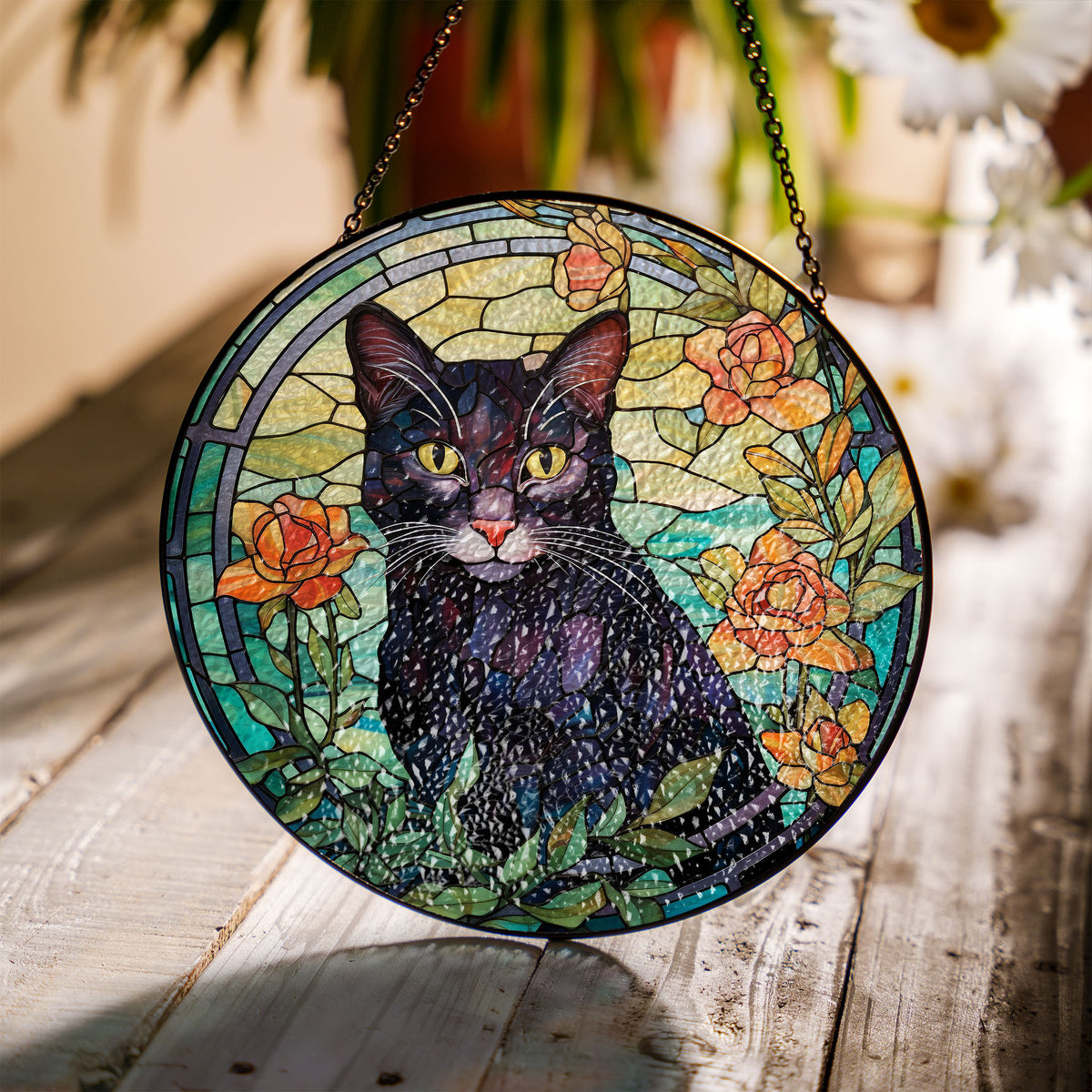 Twilight Whiskers Stained Glass Window Hanging Suncatcher