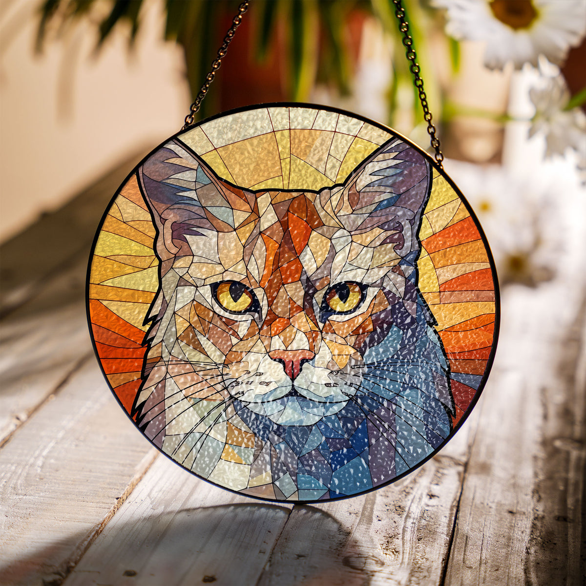 Golden Eyes of Dawn Stained Glass Window Hanging Suncatcher