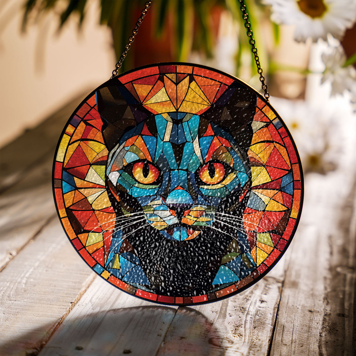 Autumn Flame Stained Glass Window Hanging Suncatcher