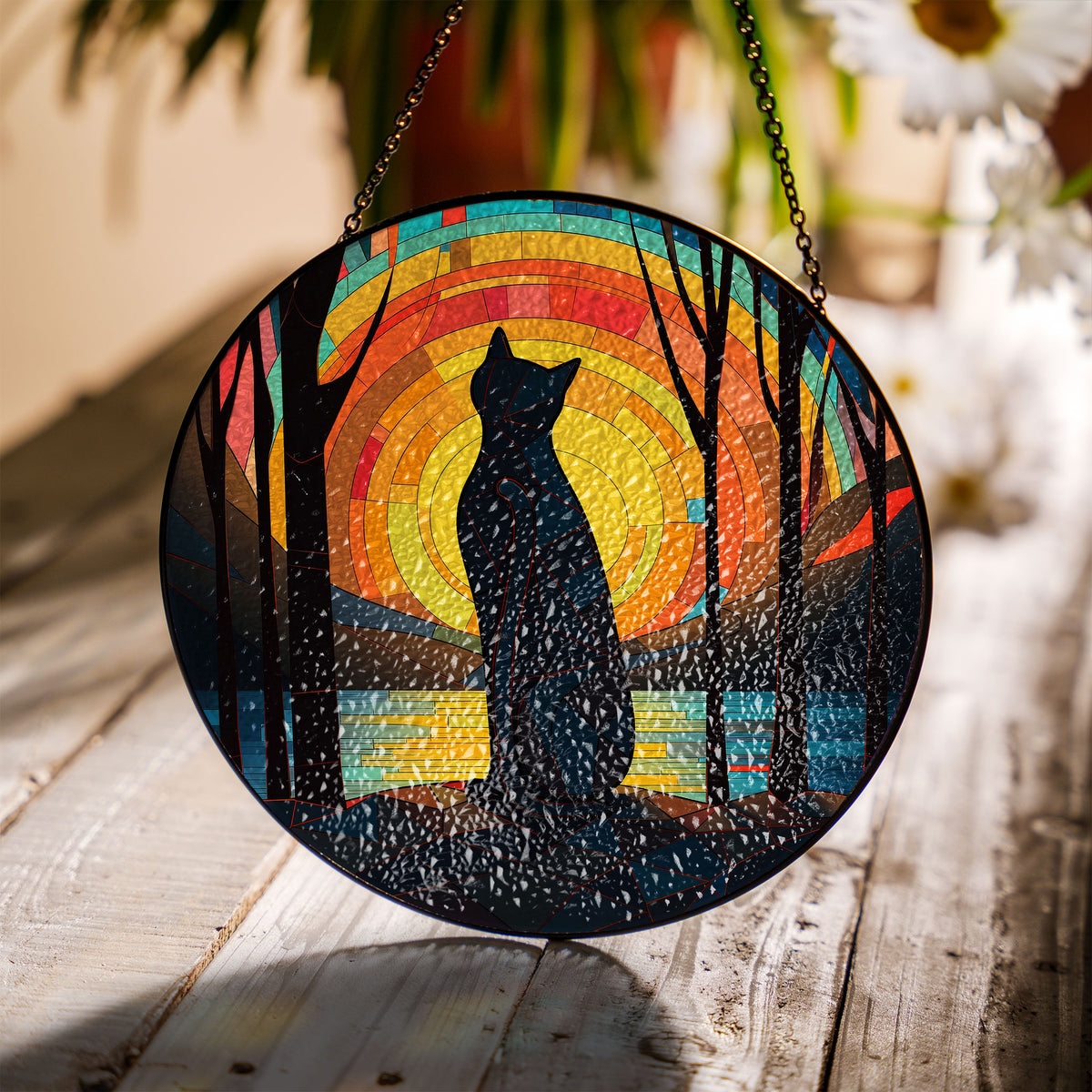 Sunset Silhouette Stained Glass Window Hanging Suncatcher