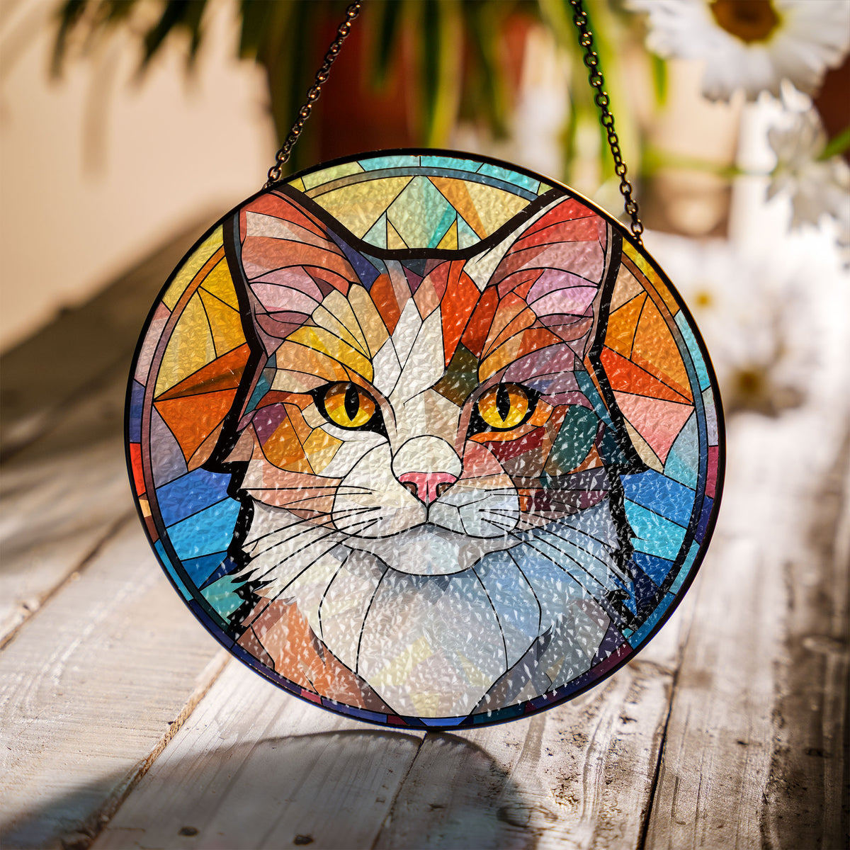 Celestial Cat Stained Glass Window Hanging Suncatcher