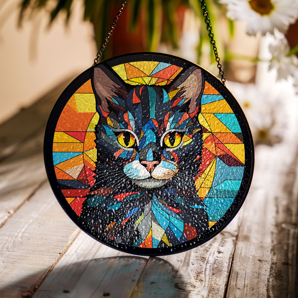 Radiant Paws Stained Glass Window Hanging Suncatcher