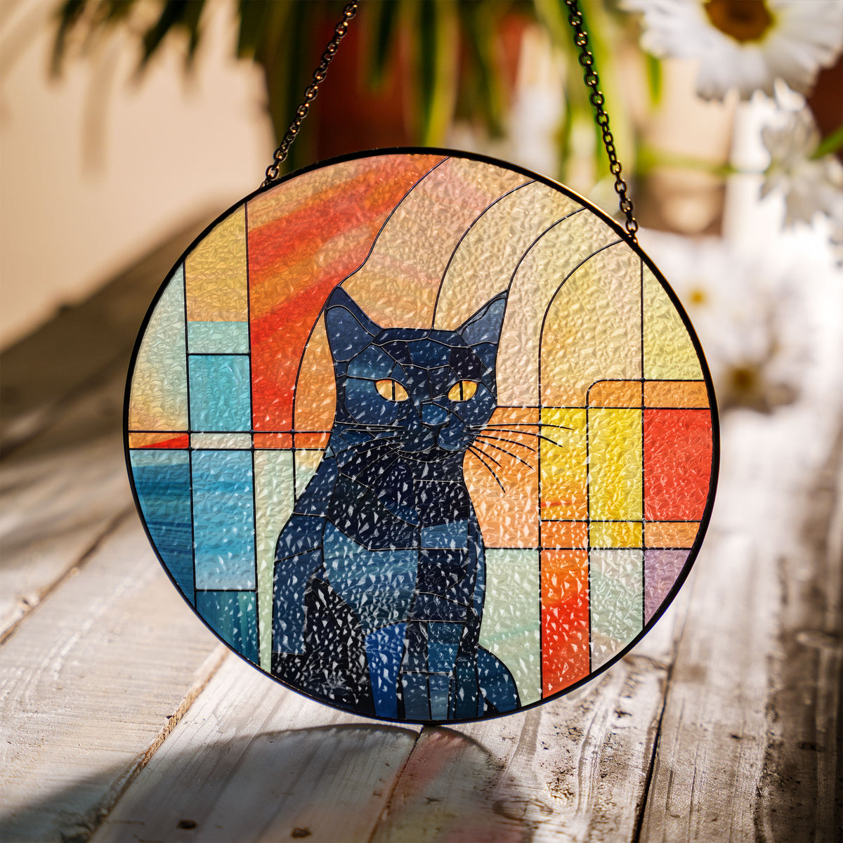 Solarflare Feline Stained Glass Window Hanging Suncatcher