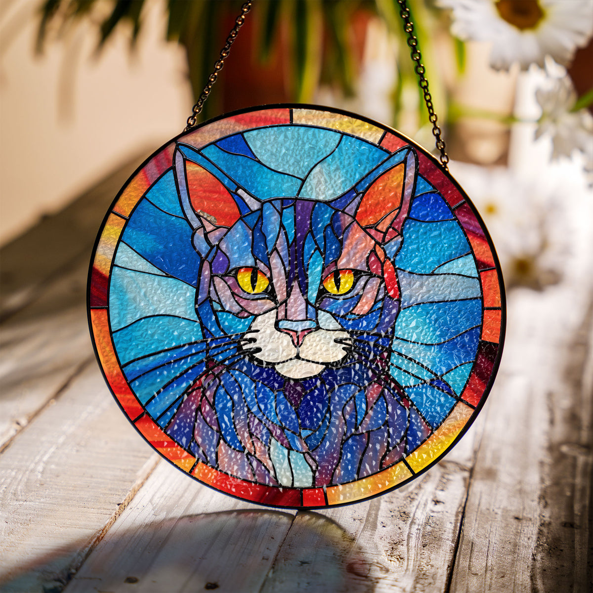 Obsidian Guardian Stained Glass Window Hanging Suncatcher