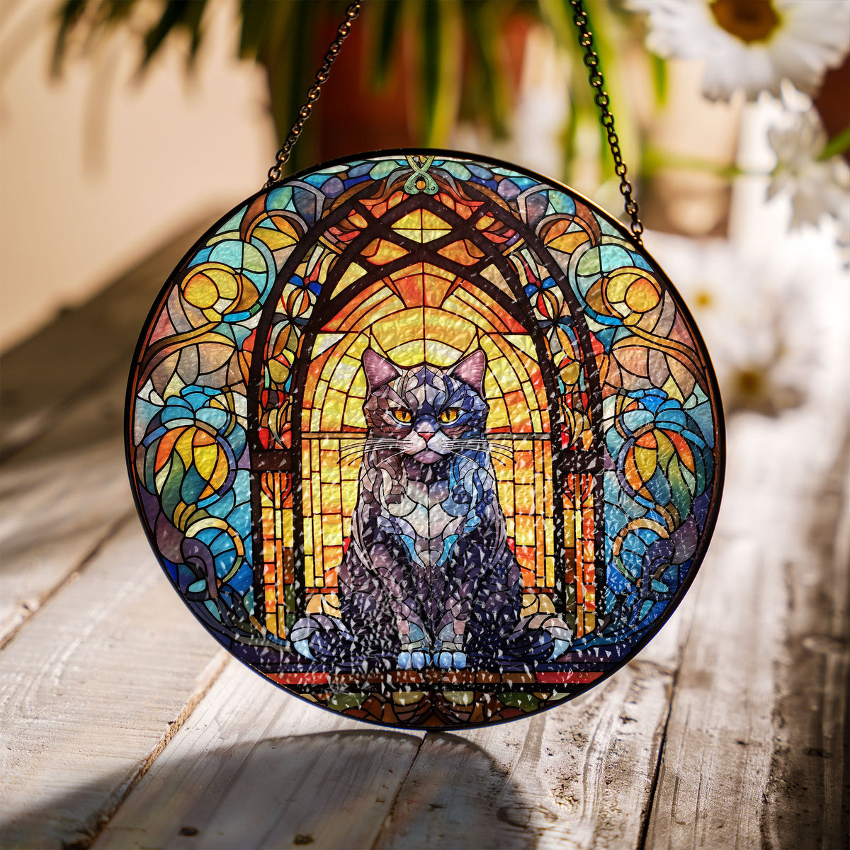 Sapphire Eyes of Night Stained Glass Window Hanging Suncatcher