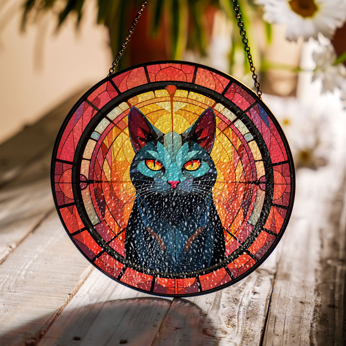 Starlit Prowler Stained Glass Window Hanging Suncatcher