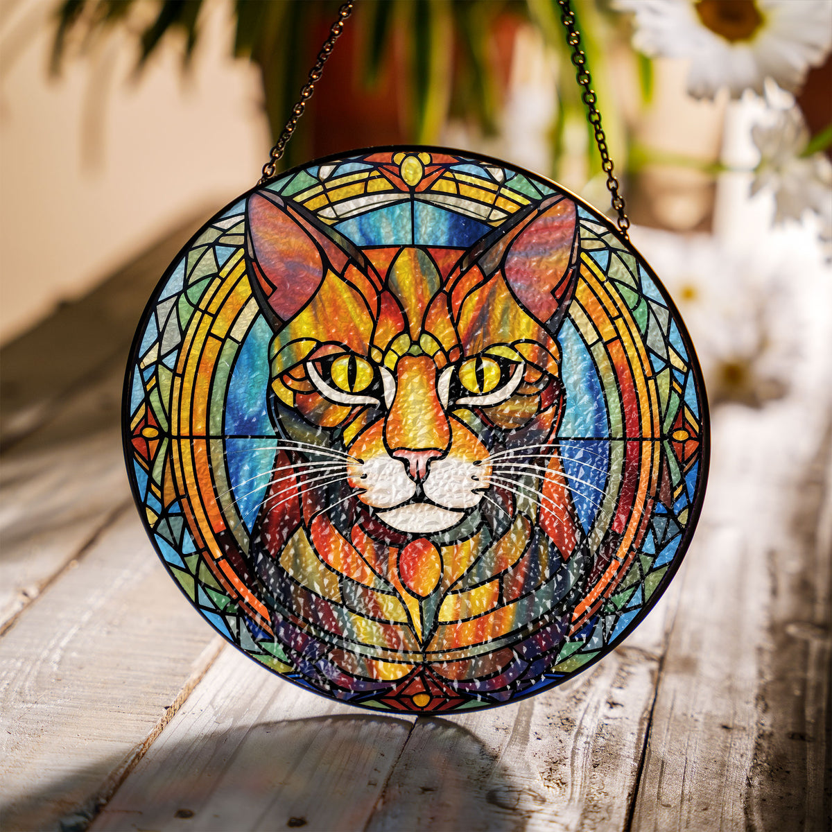 Flareheart Feline Stained Glass Window Hanging Suncatcher