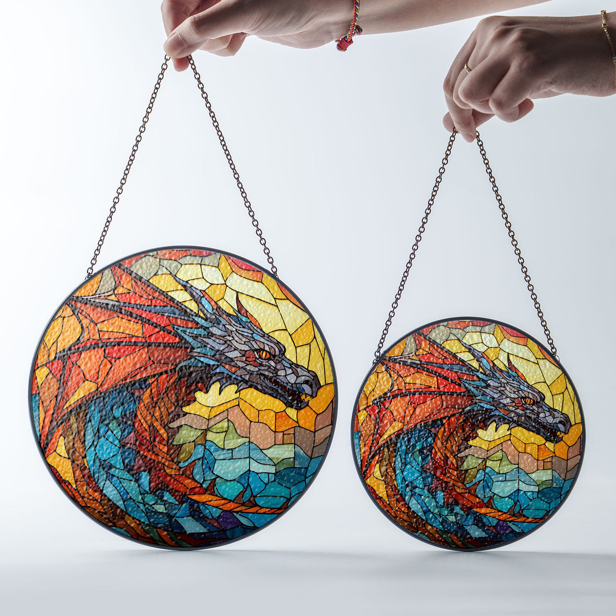 Obsidian Firestorm Stained Glass Window Hanging Suncatcher