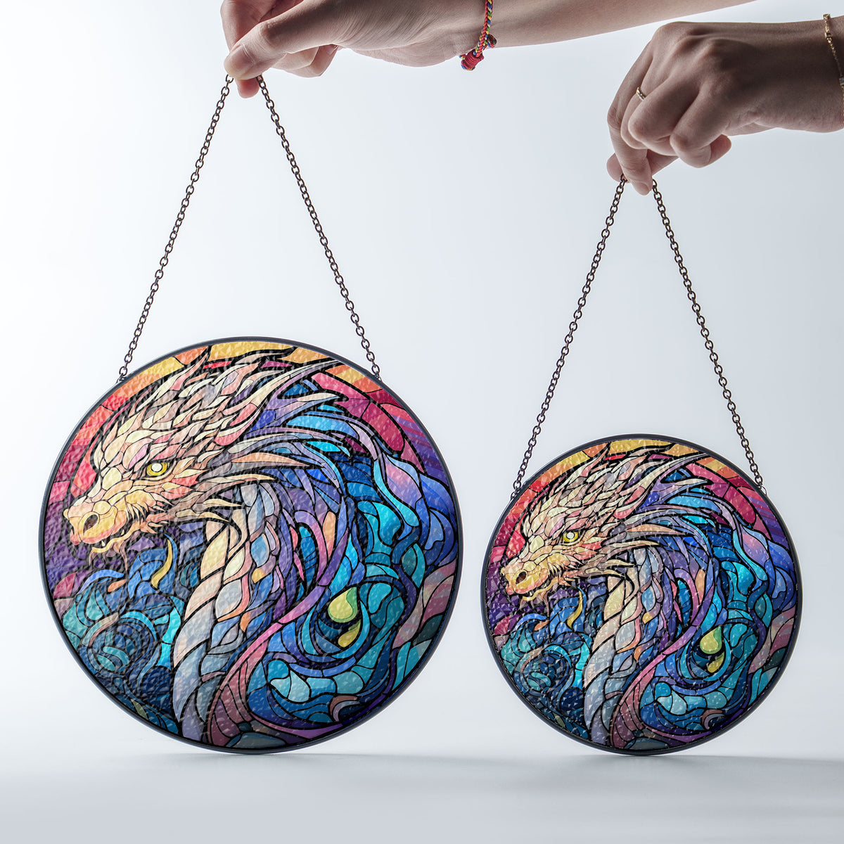 Flameheart Dragon Stained Glass Window Hanging Suncatcher