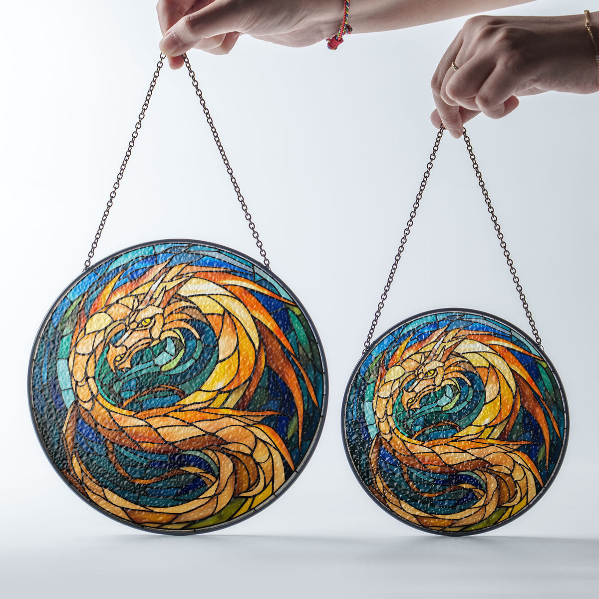 Golden Emberwing Stained Glass Window Hanging Suncatcher