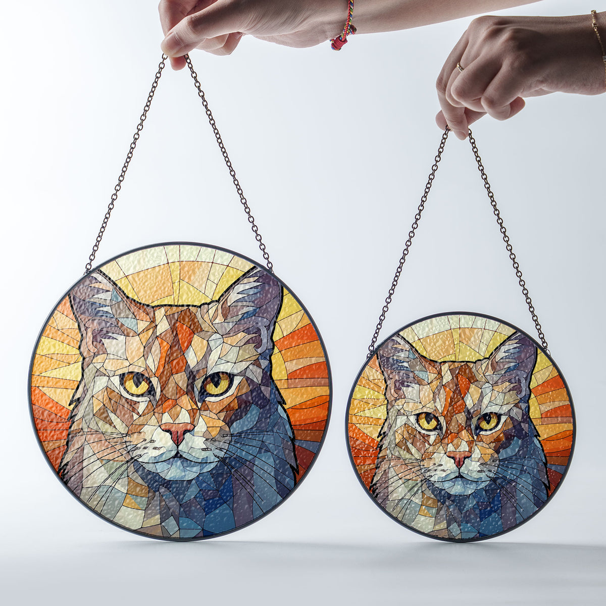 Golden Eyes of Dawn Stained Glass Window Hanging Suncatcher