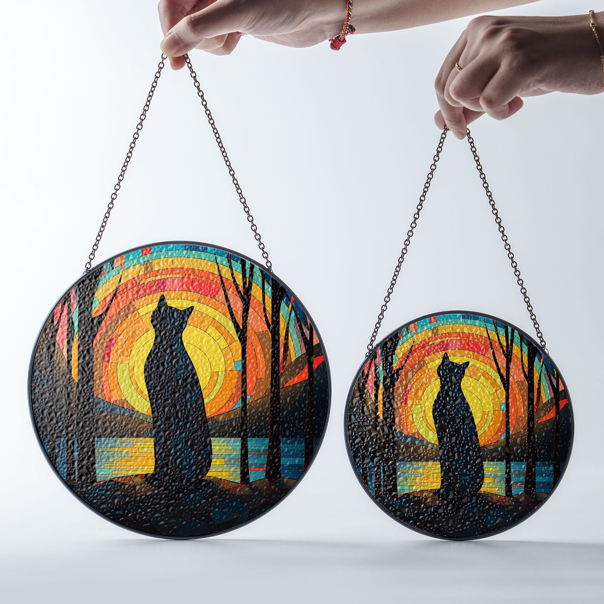 Sunset Silhouette Stained Glass Window Hanging Suncatcher