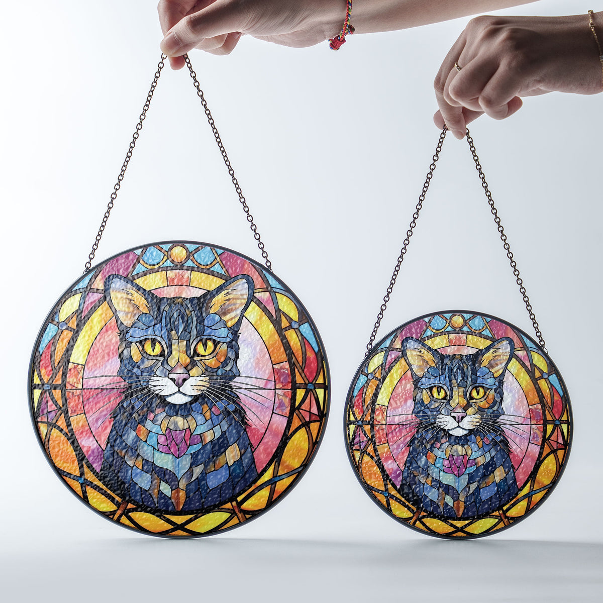 Gleaming Whiskers Stained Glass Window Hanging Suncatcher