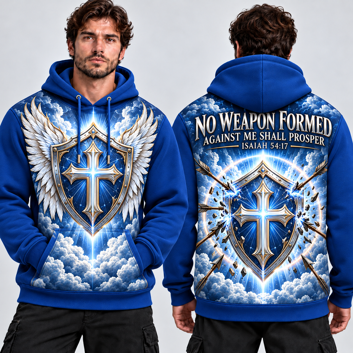No Weapon Formed – Armor of Heaven Royal Blue Christian Hoodie