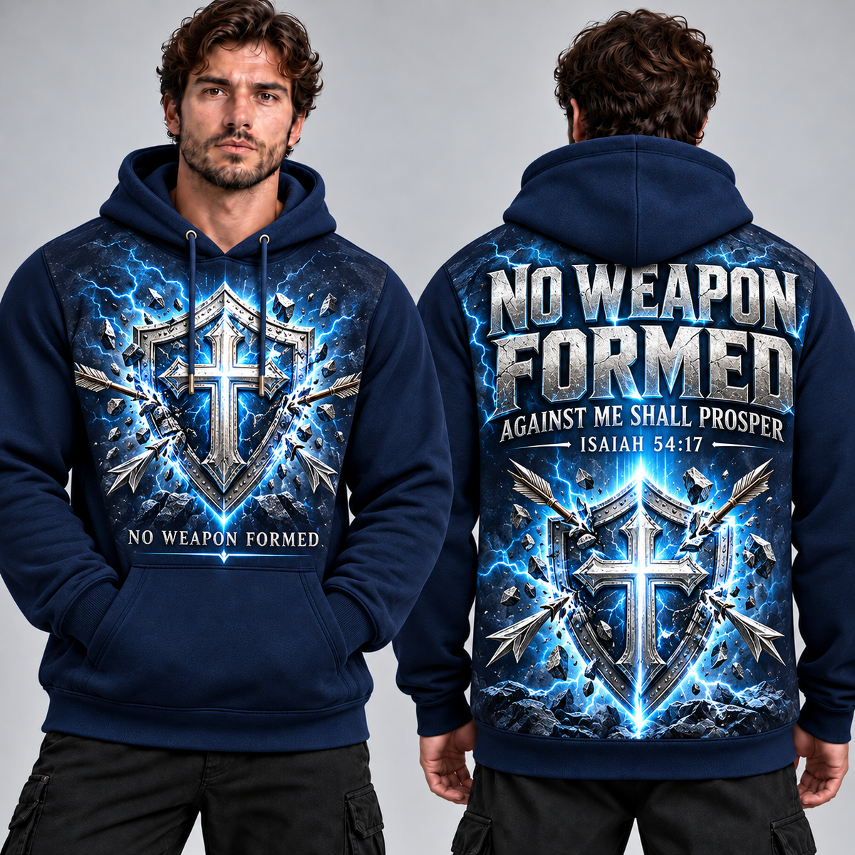No Weapon Formed – Unbroken Faith Midnight Navy Christian Hoodie