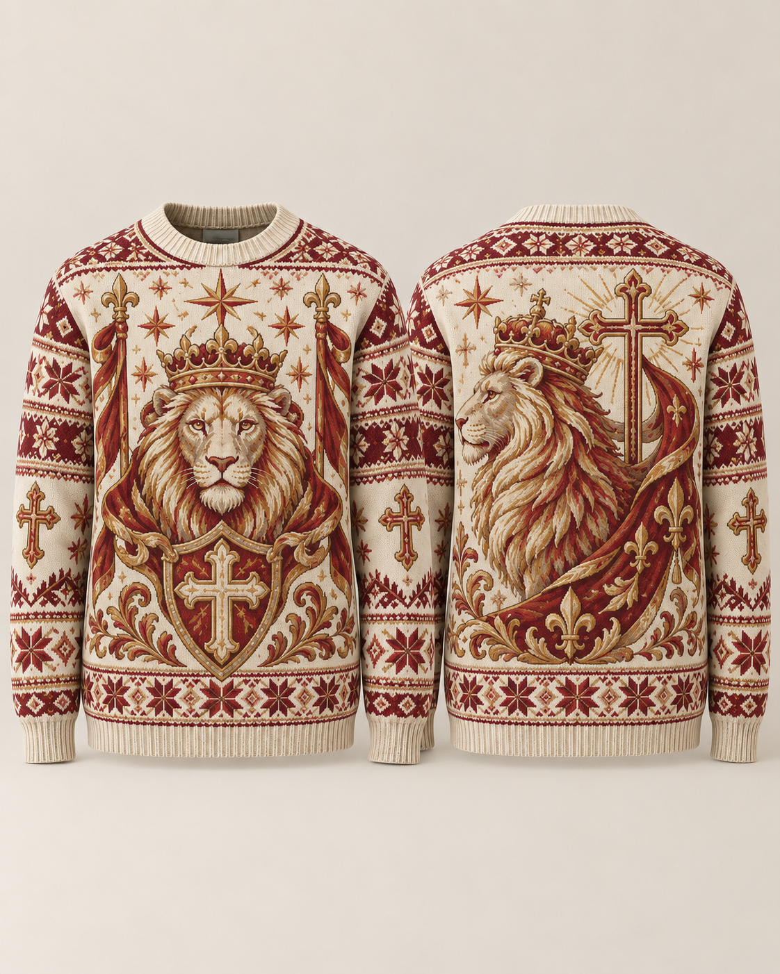 Lion of Judah Banner of Victory Red Christian Sweater