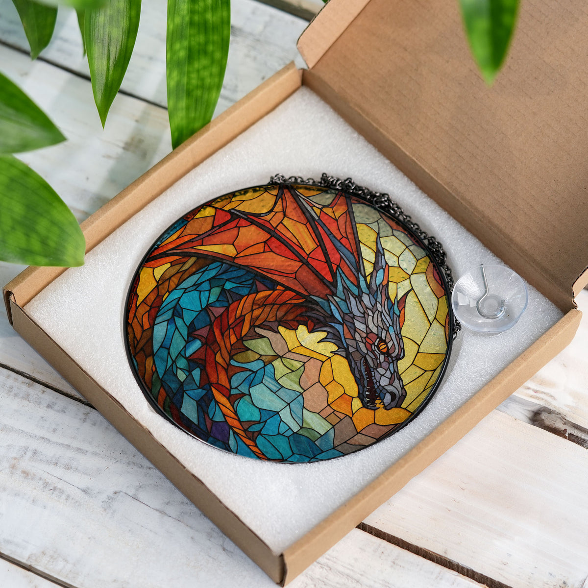 Obsidian Firestorm Stained Glass Window Hanging Suncatcher