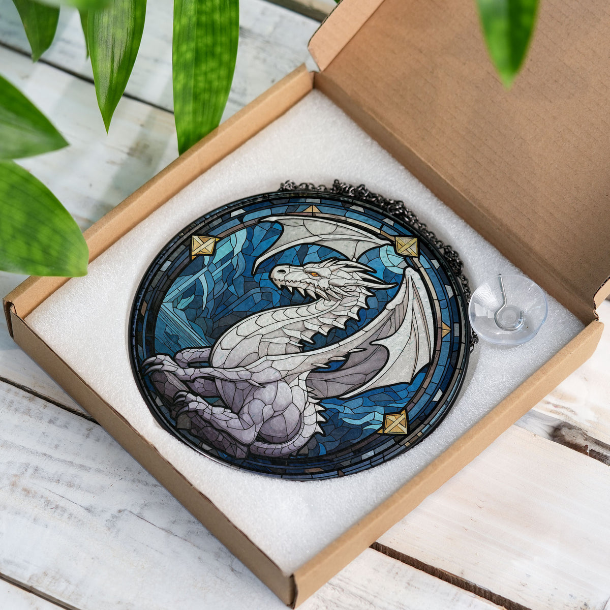 Stormbringer Dragon Stained Glass Window Hanging Suncatcher