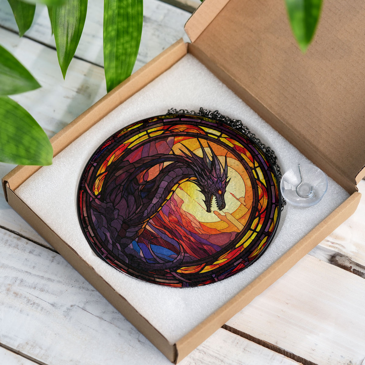 Radiant Sunfire Stained Glass Window Hanging Suncatcher