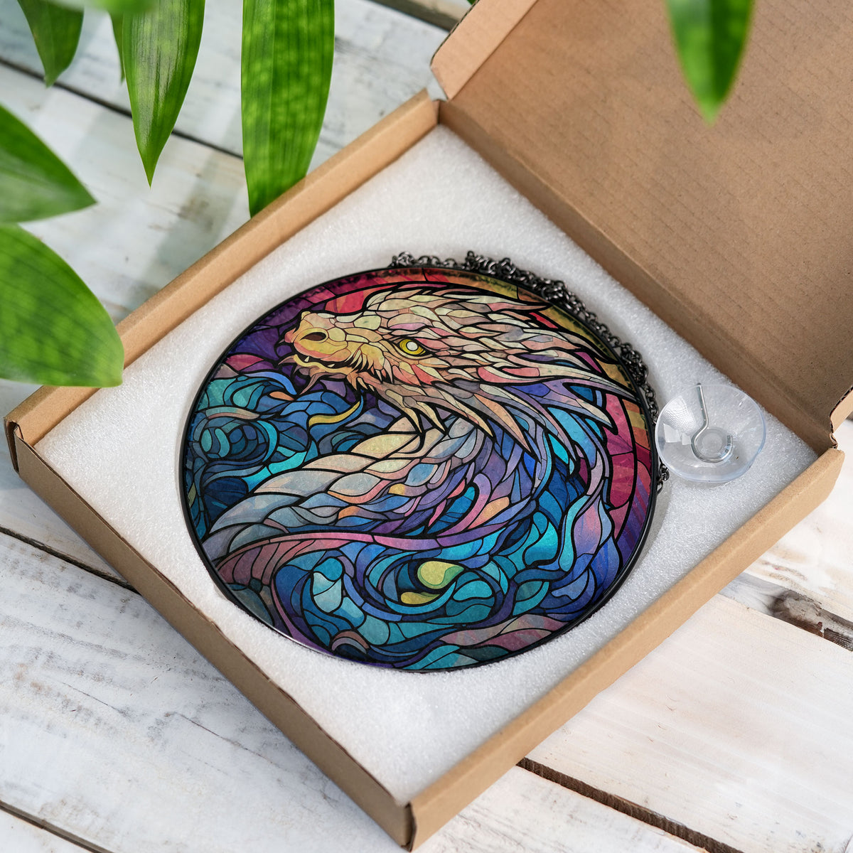 Flameheart Dragon Stained Glass Window Hanging Suncatcher