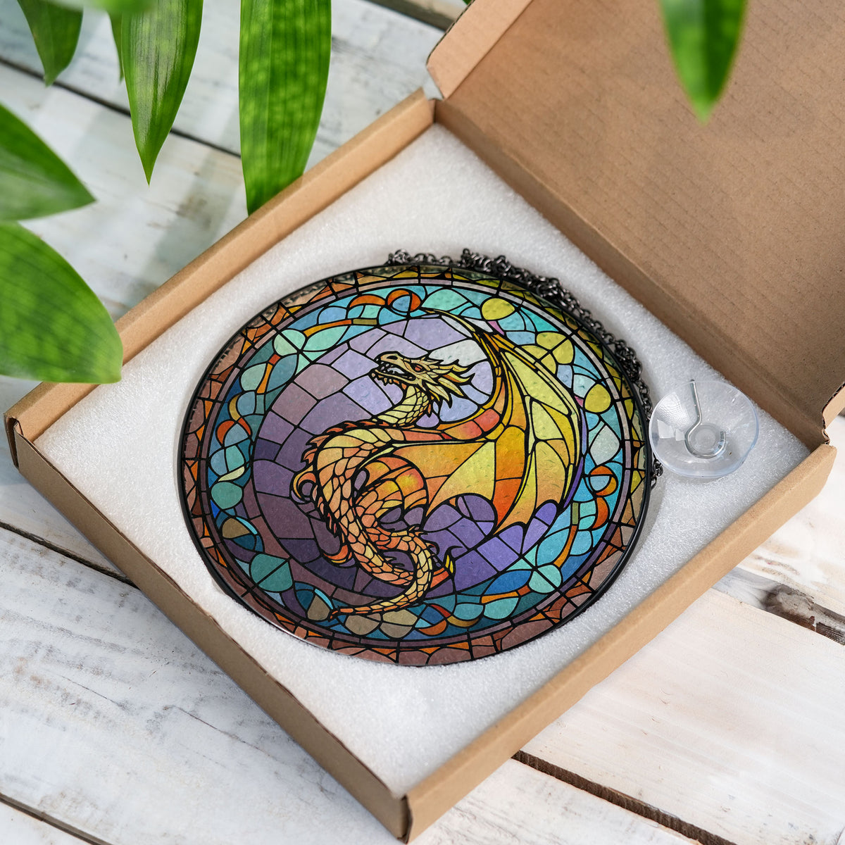 Dragon of Eternal Flame Stained Glass Window Hanging Suncatcher
