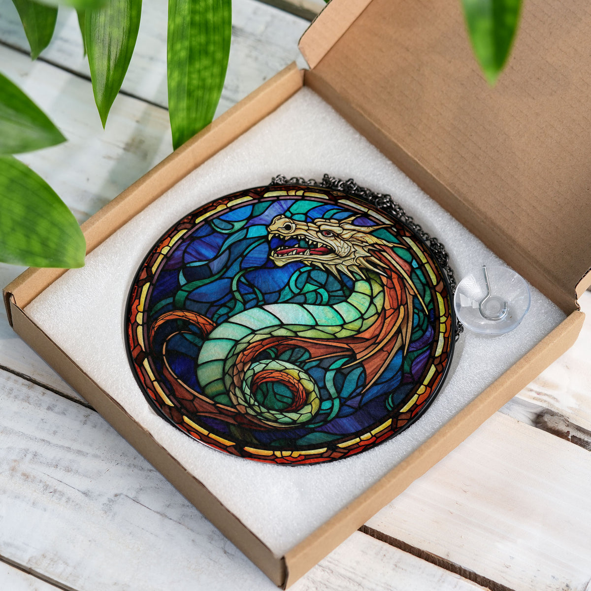 Stormscale Wyrm Stained Glass Window Hanging Suncatcher