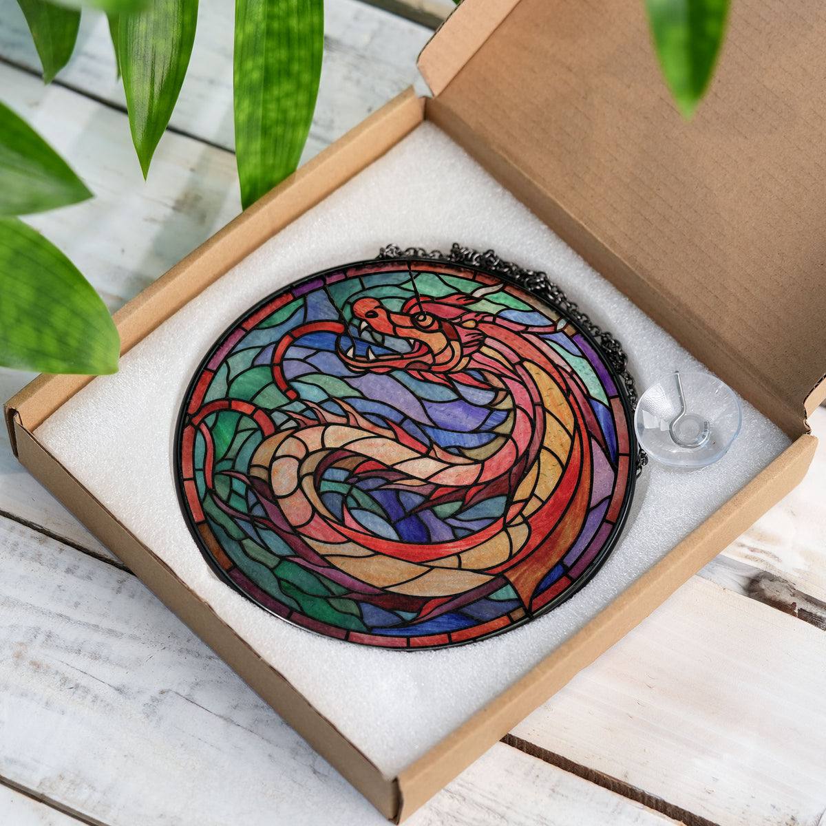 Ruby Blaze Stained Glass Window Hanging Suncatcher