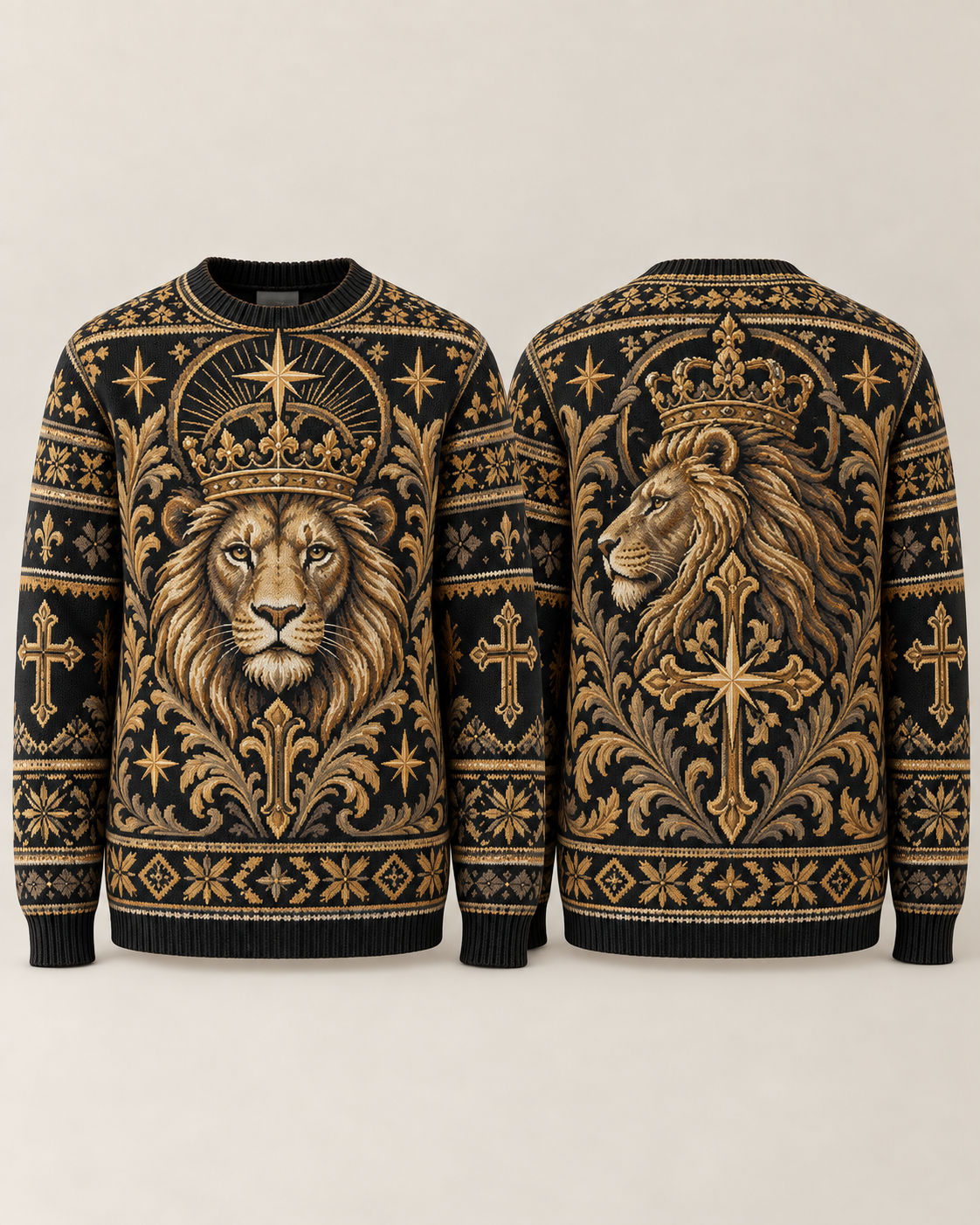 Lion of Judah King of Kings Black & Gold Christian Sweater
