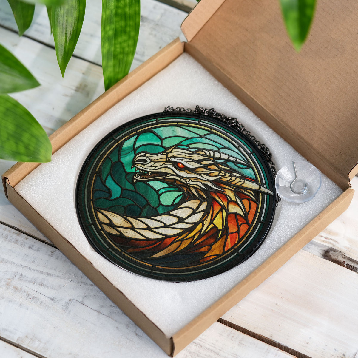 Celestial Wyrm Stained Glass Window Hanging Suncatcher