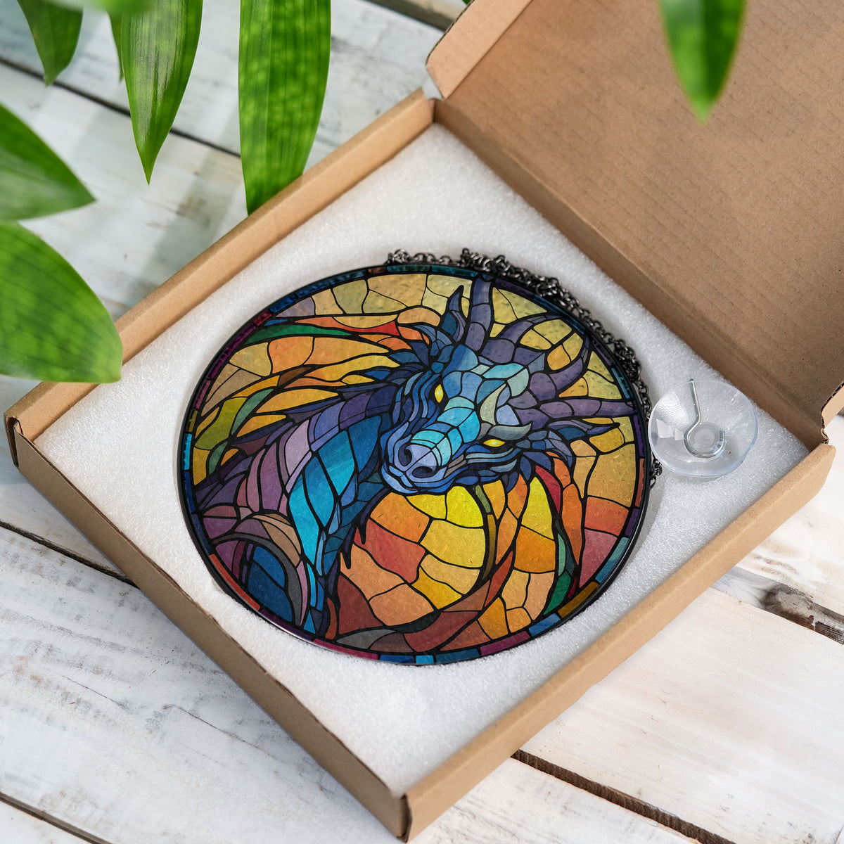 Crimson Inferno Stained Glass Window Hanging Suncatcher