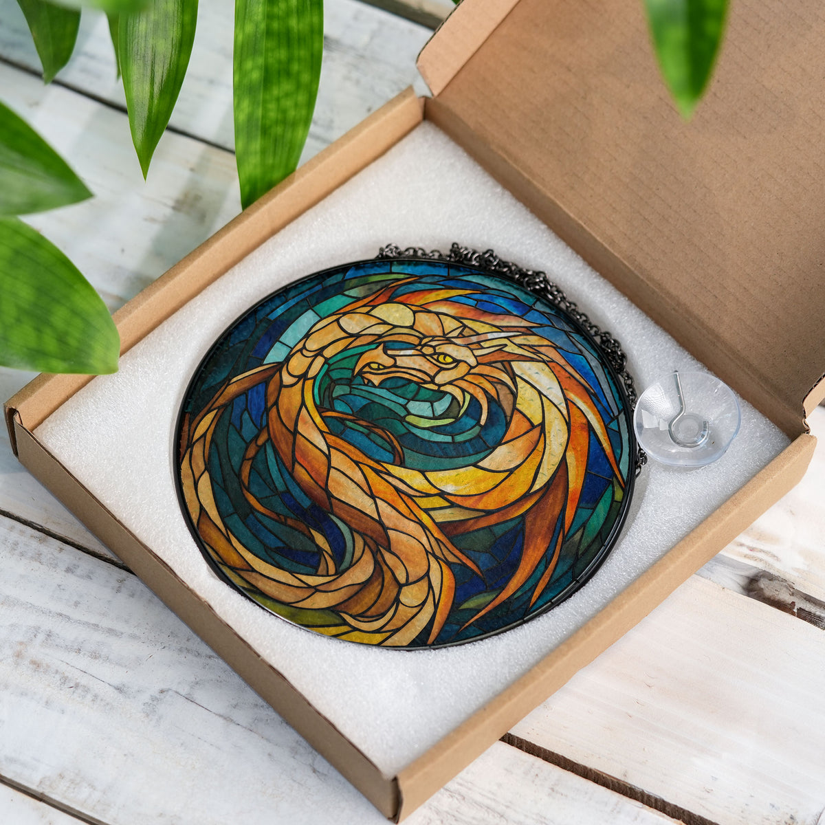 Golden Emberwing Stained Glass Window Hanging Suncatcher