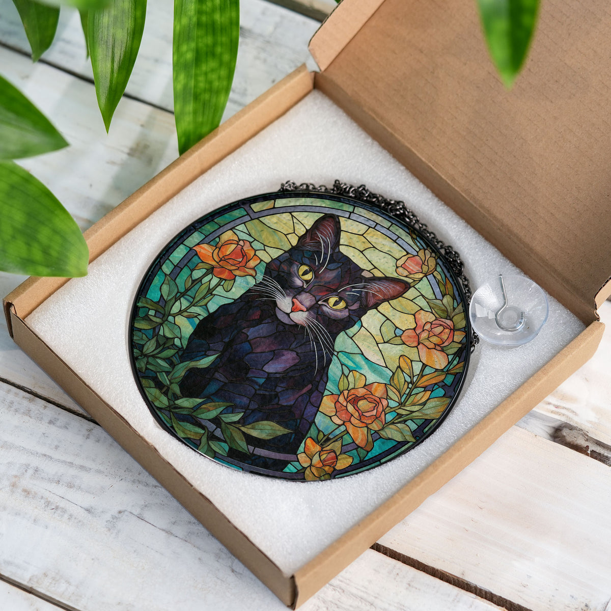 Twilight Whiskers Stained Glass Window Hanging Suncatcher