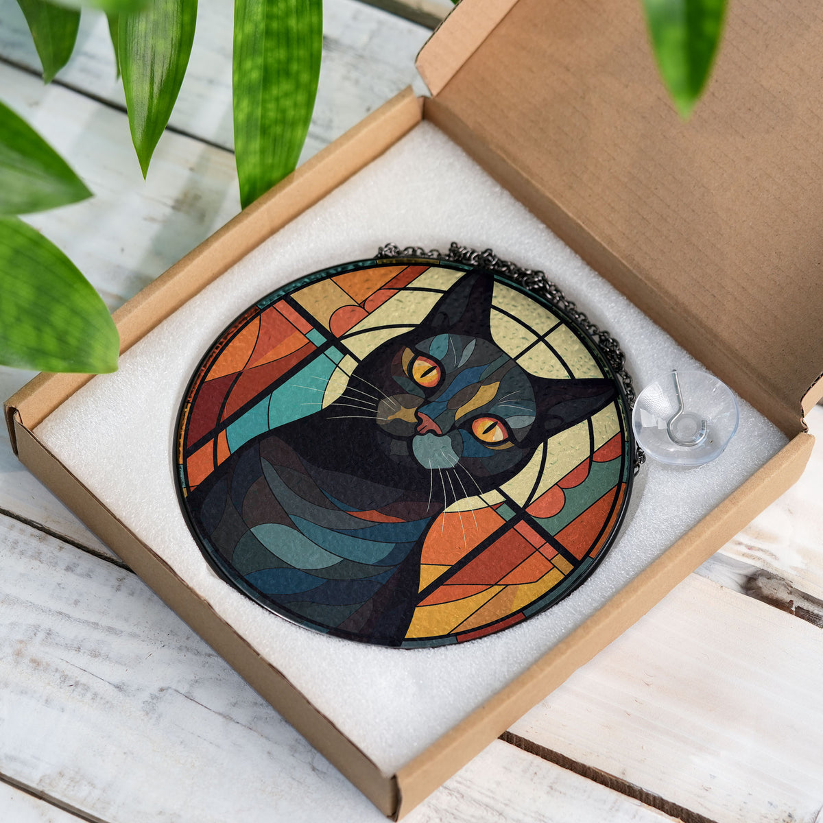 Moonlit Gaze Stained Glass Window Hanging Suncatcher