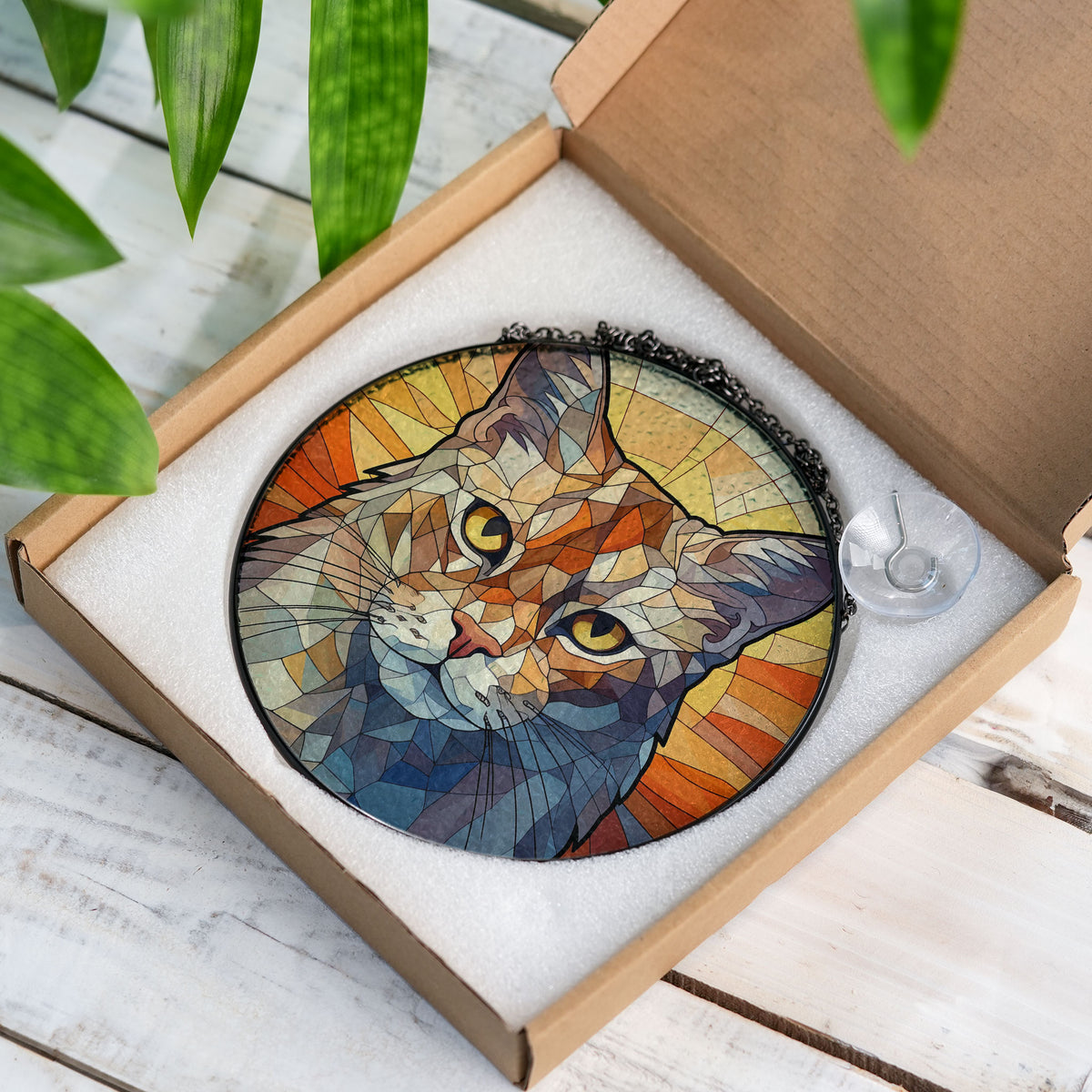 Golden Eyes of Dawn Stained Glass Window Hanging Suncatcher