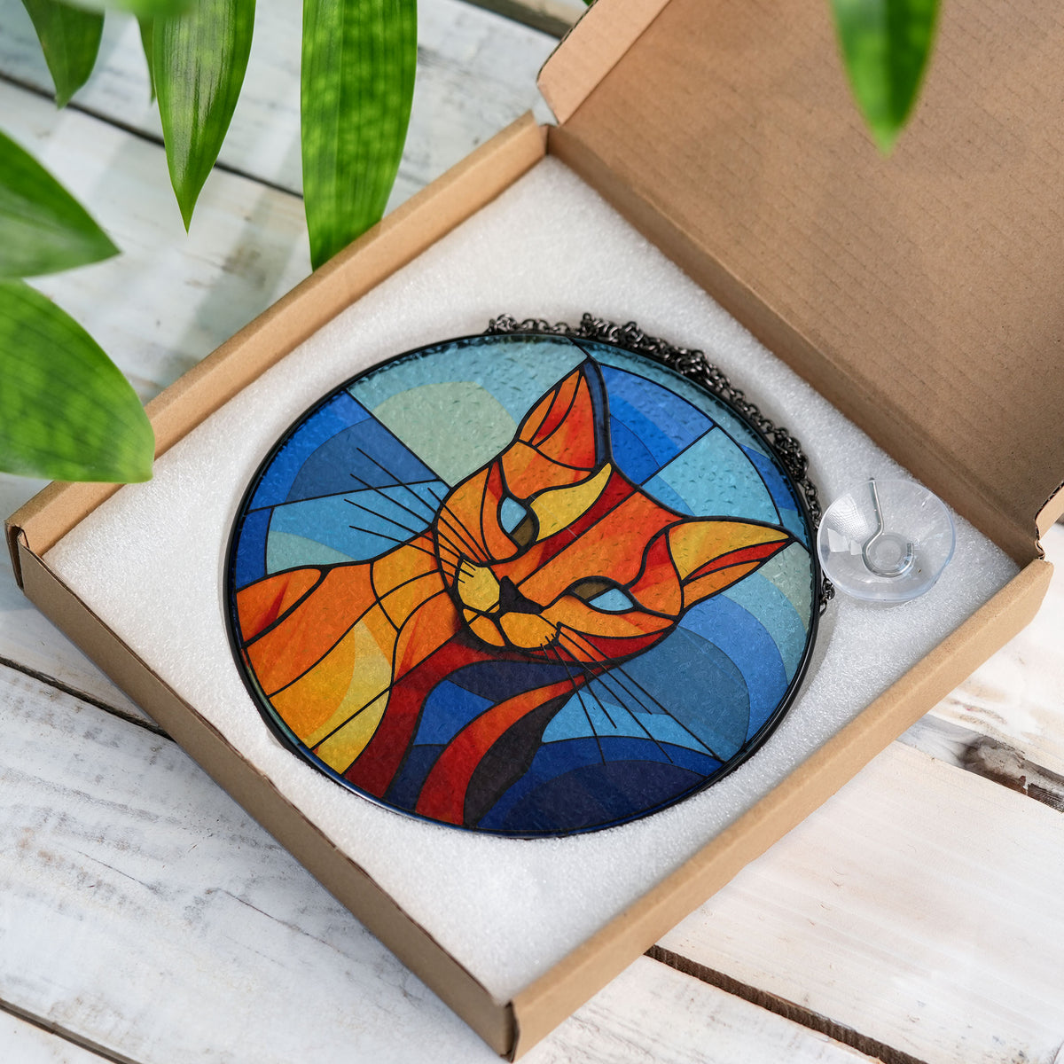 Amber Firefur Stained Glass Window Hanging Suncatcher