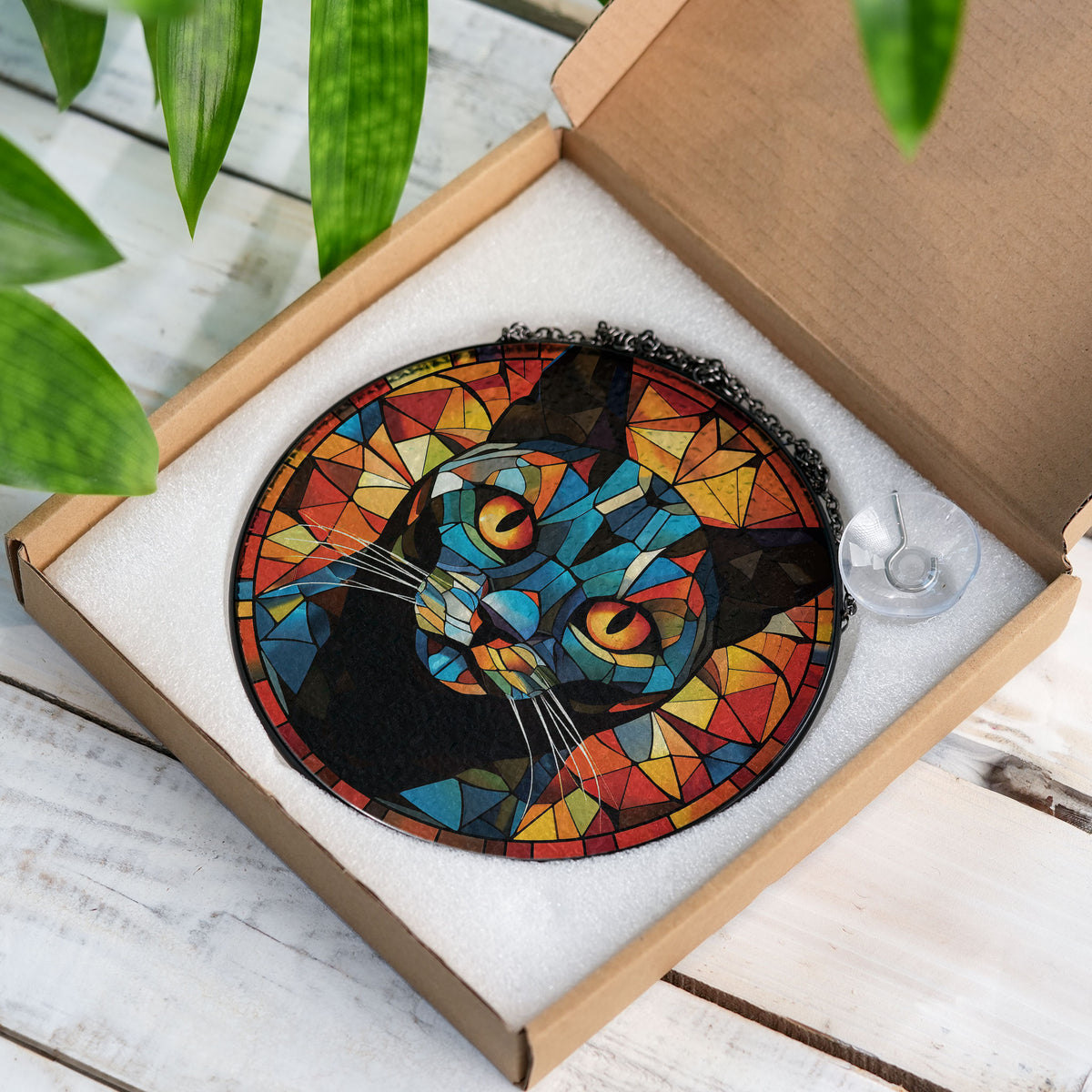 Autumn Flame Stained Glass Window Hanging Suncatcher