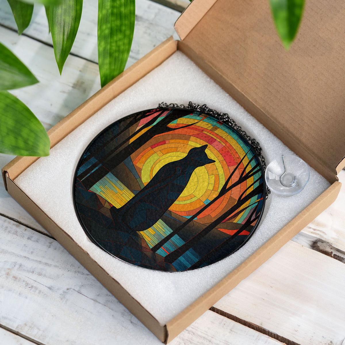 Sunset Silhouette Stained Glass Window Hanging Suncatcher