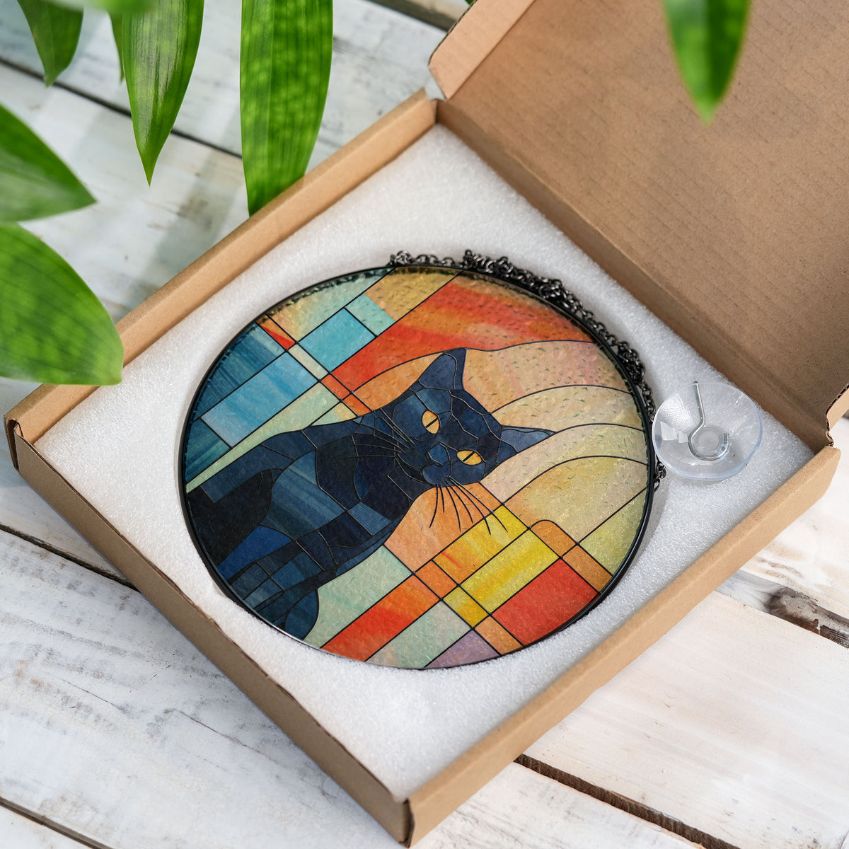 Solarflare Feline Stained Glass Window Hanging Suncatcher