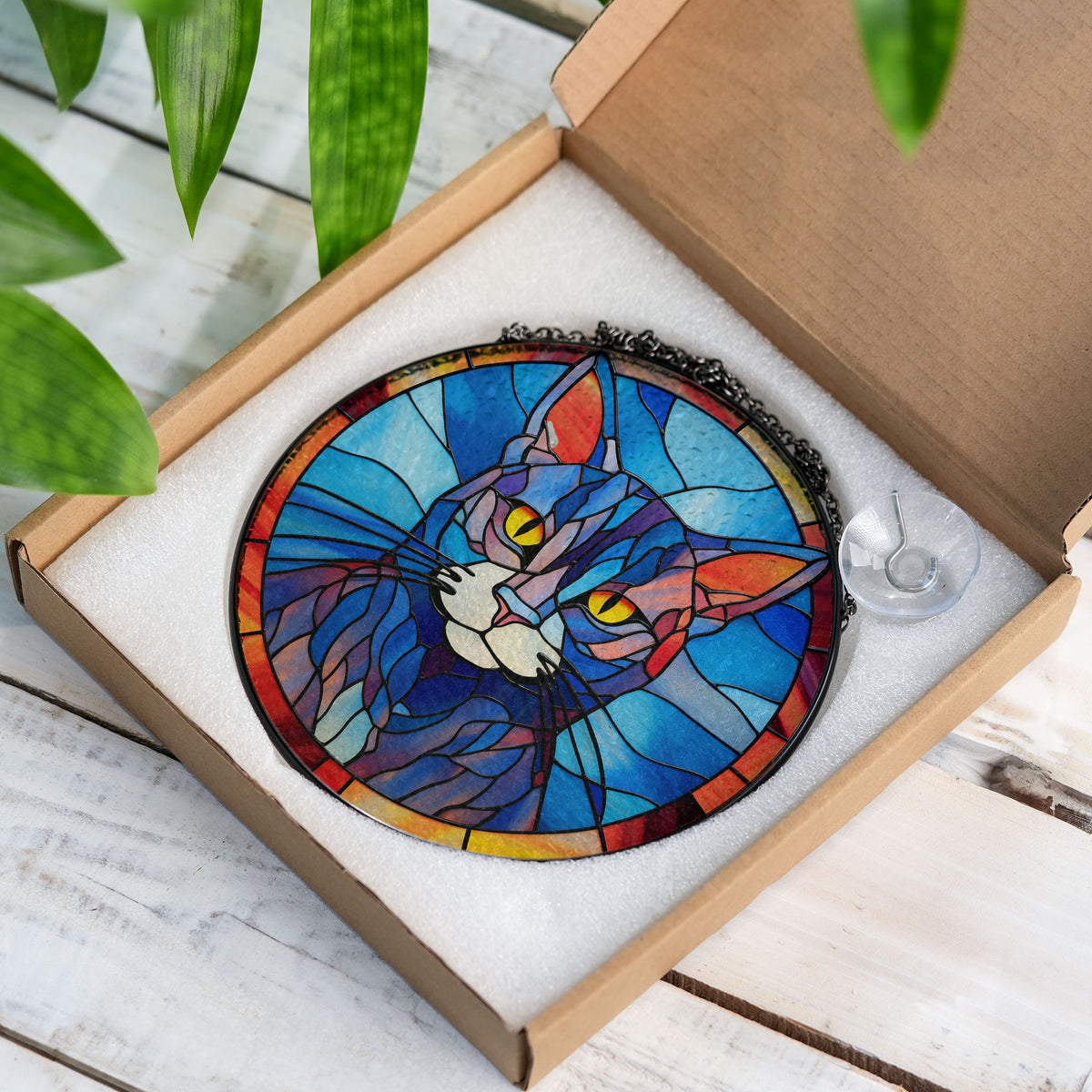 Obsidian Guardian Stained Glass Window Hanging Suncatcher