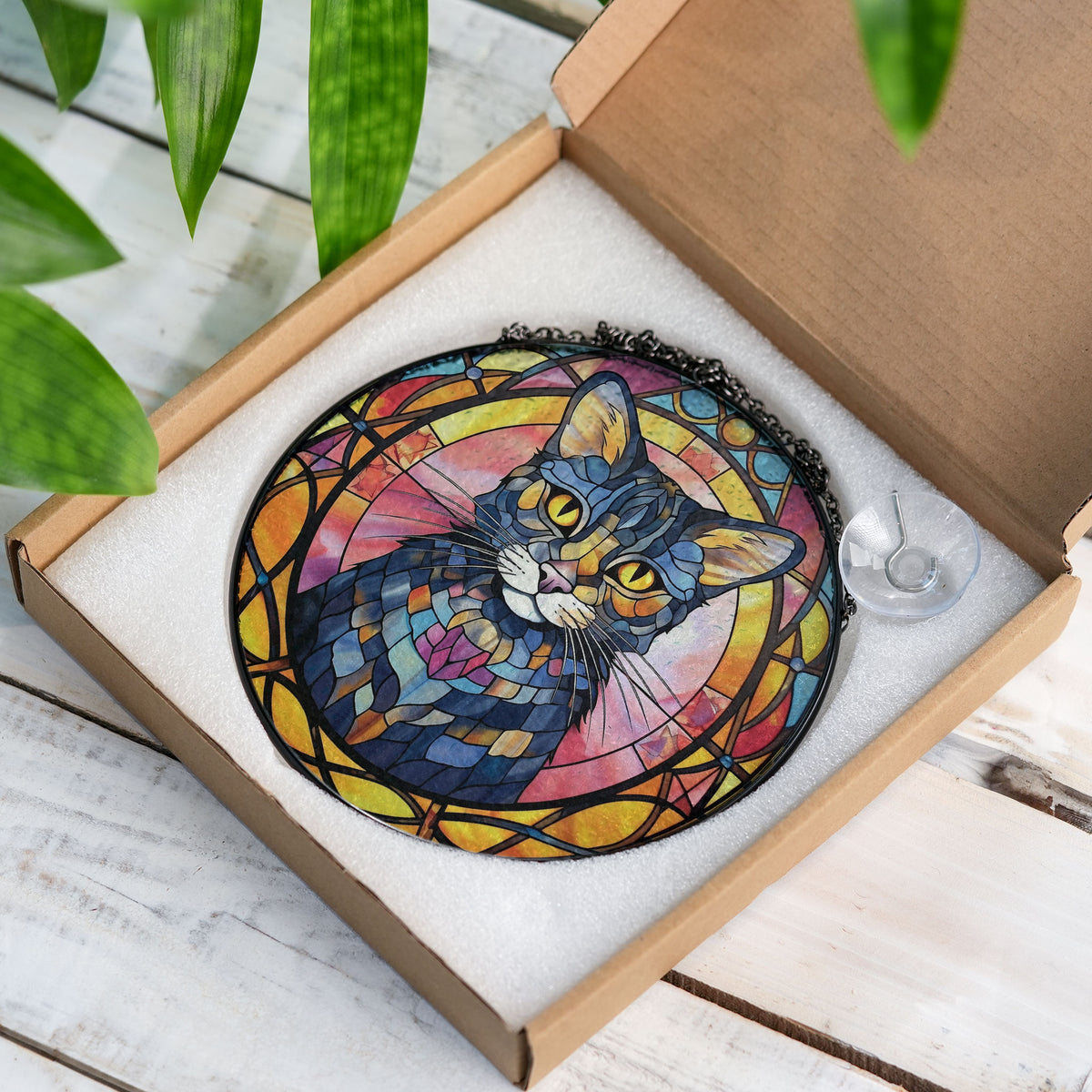 Gleaming Whiskers Stained Glass Window Hanging Suncatcher