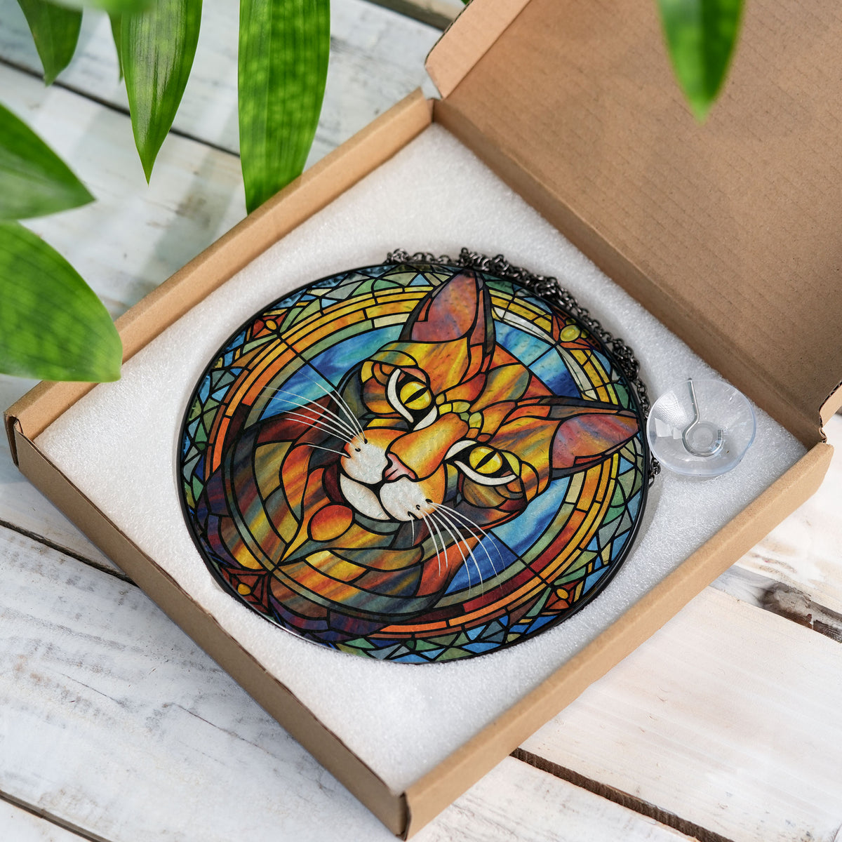 Flareheart Feline Stained Glass Window Hanging Suncatcher