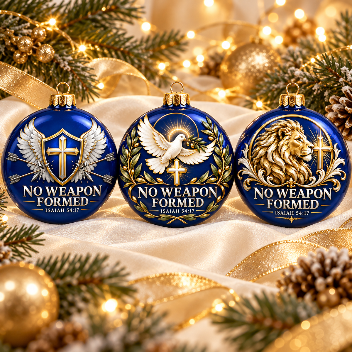 No Weapon Formed Christian Christmas Ornament Set of 3