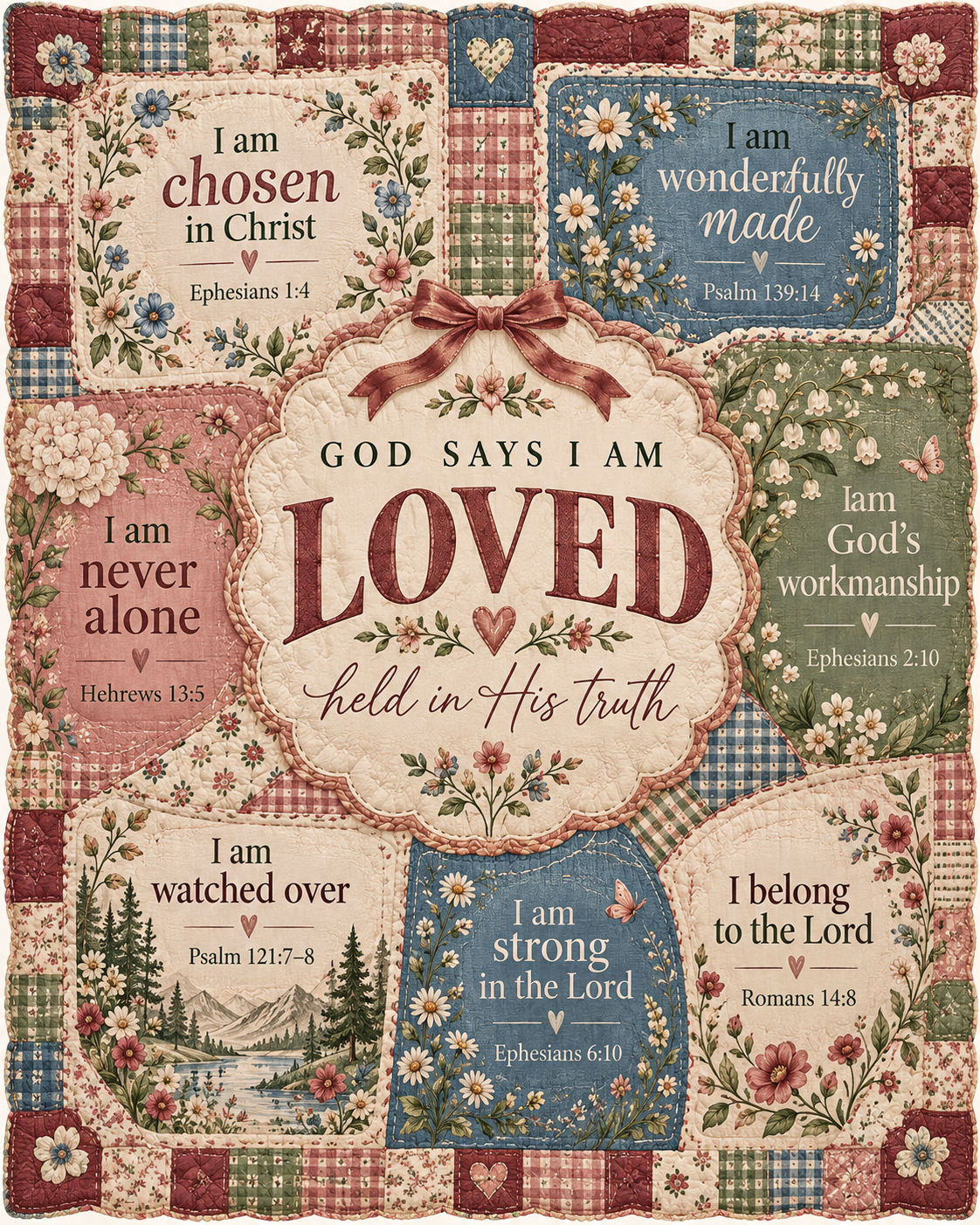 God Says I Am Loved – Patchwork Faith Affirmation Blanket