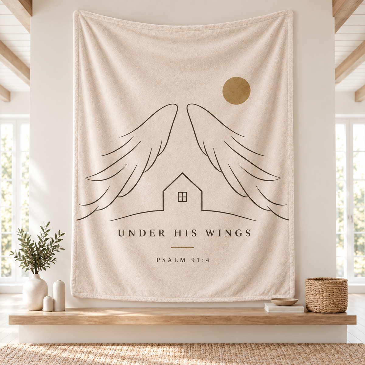 Under His Wings – Minimalist Psalm 91:4 Christian Blanket