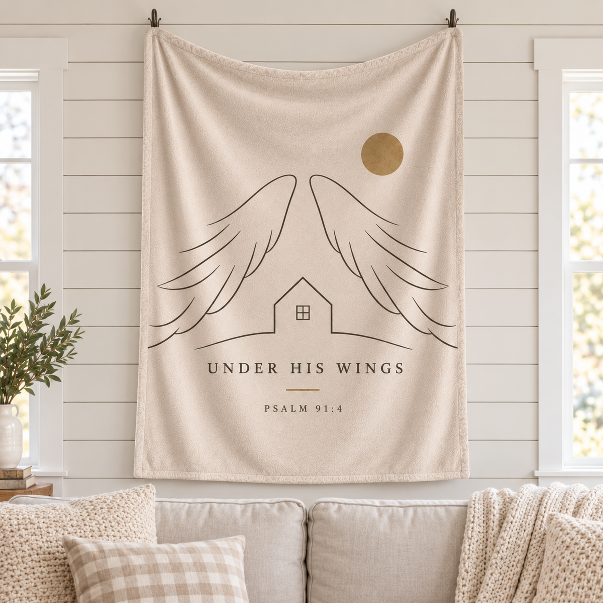 Under His Wings – Minimalist Psalm 91:4 Christian Blanket
