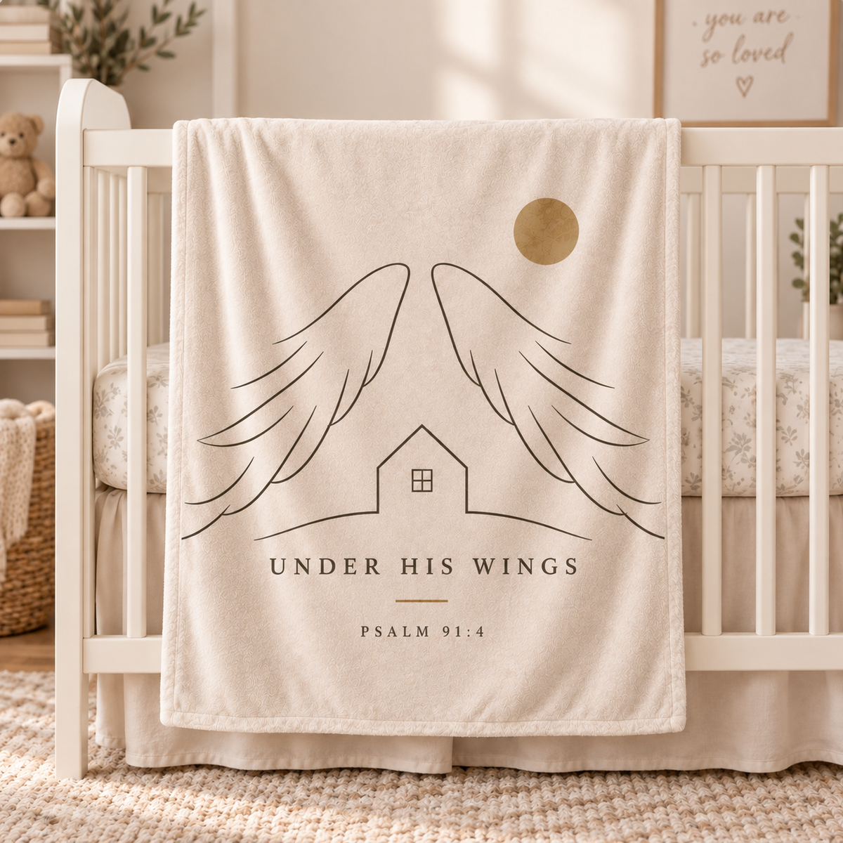 Under His Wings – Minimalist Psalm 91:4 Christian Blanket