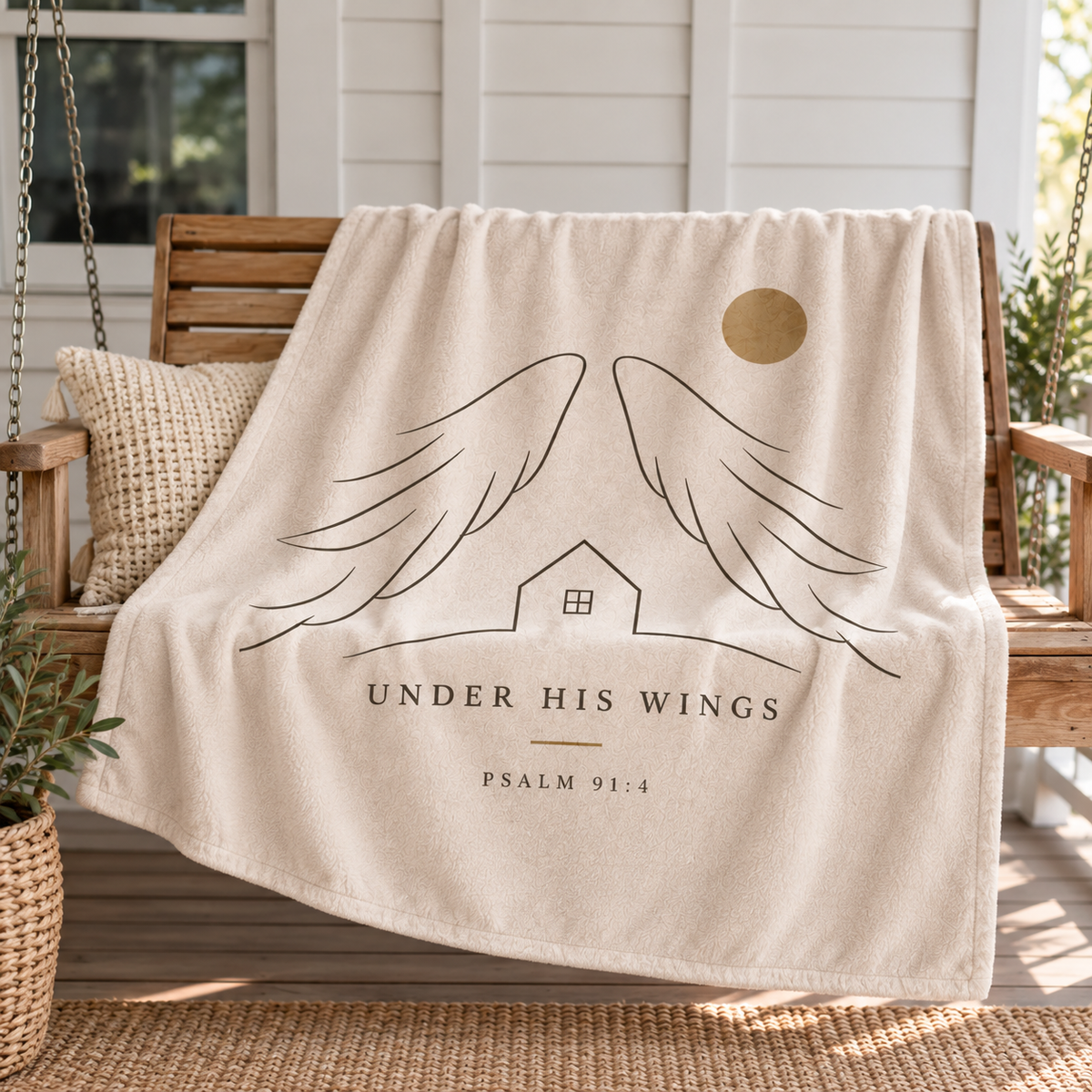 Under His Wings – Minimalist Psalm 91:4 Christian Blanket