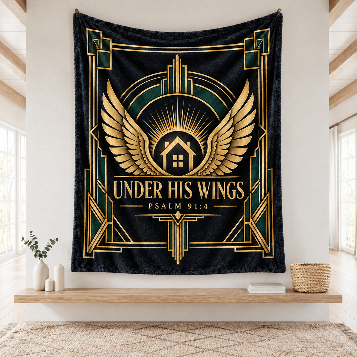 "Under His Wings" Psalm 91:4 Art Deco Throw Blanket – Divine Home Protection