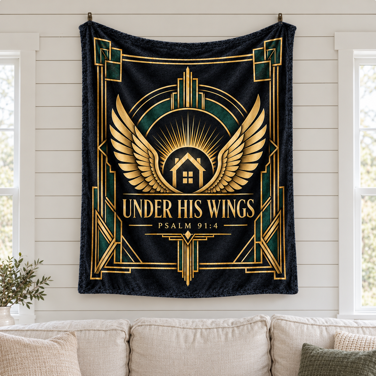 "Under His Wings" Psalm 91:4 Art Deco Throw Blanket – Divine Home Protection