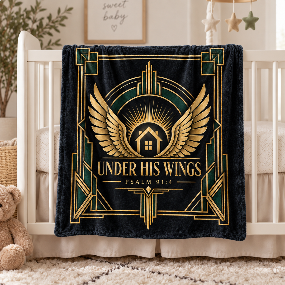 "Under His Wings" Psalm 91:4 Art Deco Throw Blanket – Divine Home Protection